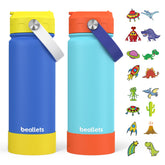 Beallets front view of two 18oz insulated bottles showing design and colors, durable choice