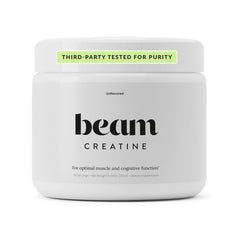 BEAM creatine front label showing clean packaging and 30 servings benefit