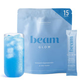 BEAM front pouch of Glow showing packaging and easy daily use benefit