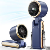 Bearwind front view navy blue handheld fan showing design and portability benefits