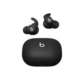Beats Powerbeats Fit front view showing sleek Jet Black design and secure grip
