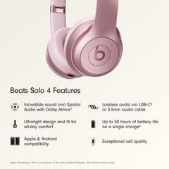 Beats Solo 4 side profile highlighting adjustable ear cup and secure fit benefit