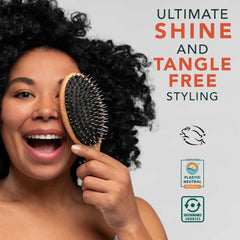 Beauty by Earth close-up of boar bristles smoothing hair for added shine