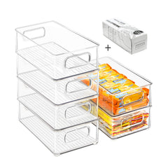 Beauty Cottage front view clear bins showing neat refrigerator organization benefit