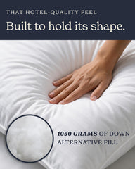 Beckham Hotel Collection hollow fiber loft visible in pillow side cut, supportive