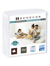 Bedecor front view of queen protector showing neat fitted look and protection benefit