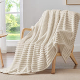 BEDELITE front view of ribbed beige throw showing cozy styling benefit