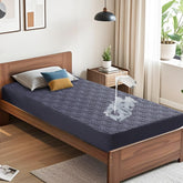 BEDLORE front view showing twin protector and fitted skirt, protects mattress