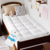 BEDLORE front view of Twin XL topper showing full coverage and cozy look