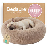 Bedsure donut bed front view showing plush nest and camel color for cozy comfort
