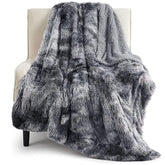 Bedsure front view of grey faux fur throw showing plush texture and cozy look