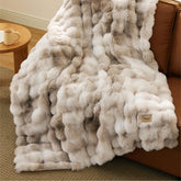 Bedsure front view of tie-dye taupe faux fur throw showing plush texture and cozy look