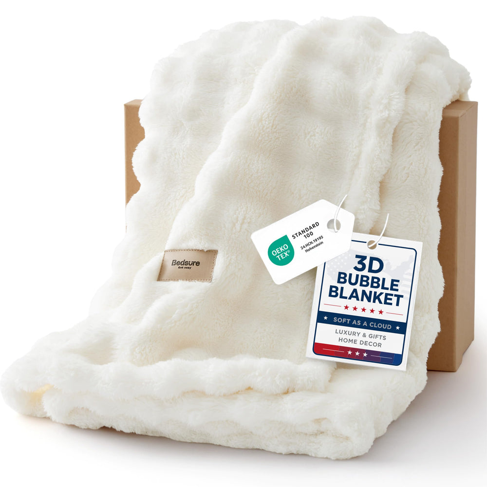 Bedsure front view of off white throw showing soft texture and cozy look