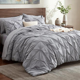 Bedsure grey comforter front view showing tidy styling and instant room upgrade