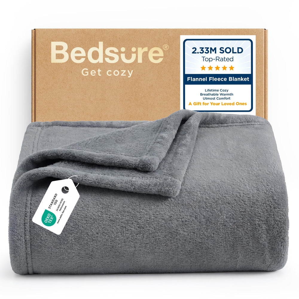 Bedsure grey throw front view showing plush comfort and cozy appeal