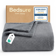 Bedsure grey throw front view showing plush comfort and cozy appeal