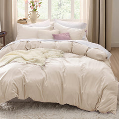 Bedsure king duvet cover front view showing cream color and neat fit