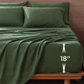 Bedsure olive green flat sheet laid flat showing smooth finish and hotel look