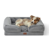 Bedsure front view showing grey orthopedic bed and secure bolsters benefit comfort