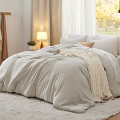 Bedsure front view of oversized queen comforter showing generous drape and neat finish