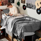 Bedsure comforter front view showing grey tones and neat finish for stylish dorm bedding