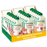 Beech-Nut front packaging showing all 18 toddler breakfast pouches and variety benefits