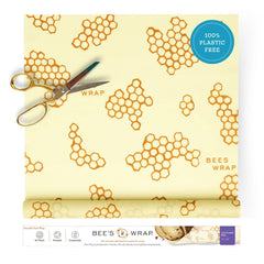 Bee's Wrap roll front view showing honeycomb print and reusable benefit