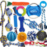 Beiker front packaging showing 15-piece puppy toy set and variety benefits