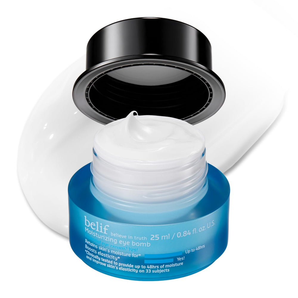 belif front jar shot showing product packaging and clear benefit hydration