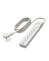 Belkin front view of 6-outlet power strip showing clean layout and protection