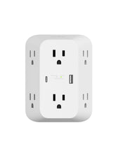 Belkin front view of power strip showing outlets and USB ports for organized charging