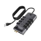 Belkin front view of 12-outlet surge protector showing outlet layout and compact profile
