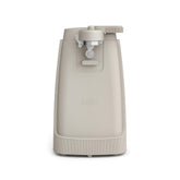 BELLA front view of electric can opener showing oatmilk finish and compact design, stylish storage