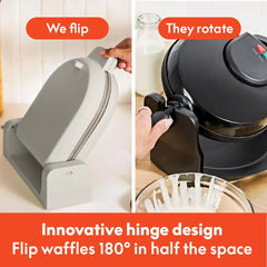 BELLA flipping waffle maker in use for even cooking and browning