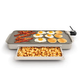 BELLA griddle front view showing full oatmilk finish and cooking area benefit quick meals