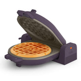 BELLA plum waffle maker front view showing compact design and color