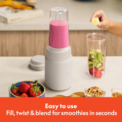 BELLA two stackable 13.5oz BPA-free cups with lids emphasizing travel convenience