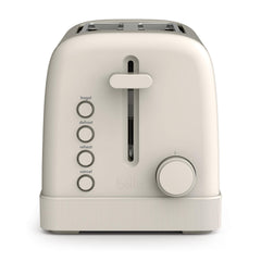 BELLA toaster front view showing Oatmilk finish and sleek design benefits