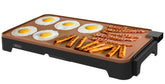 BELLA griddle front view showing copper black finish and large cooking area benefit