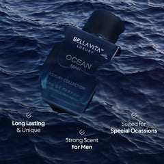 BellaVita Luxury scent notes board highlighting bergamot, orchid, jasmine clarity