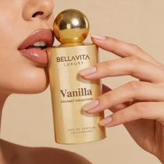 BELLAVITA vanilla pods and coconut halves flatlay illustrating gourmand notes