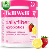 Belli Welli front canister showing strawberry lemonade flavor and 30 servings benefit