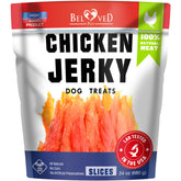 Beloved Pets front packaging showing 1.5 lb chicken jerky convenient bulk pack