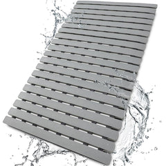 BEMISO front view bath mat showing non-slip surface and neutral gray color