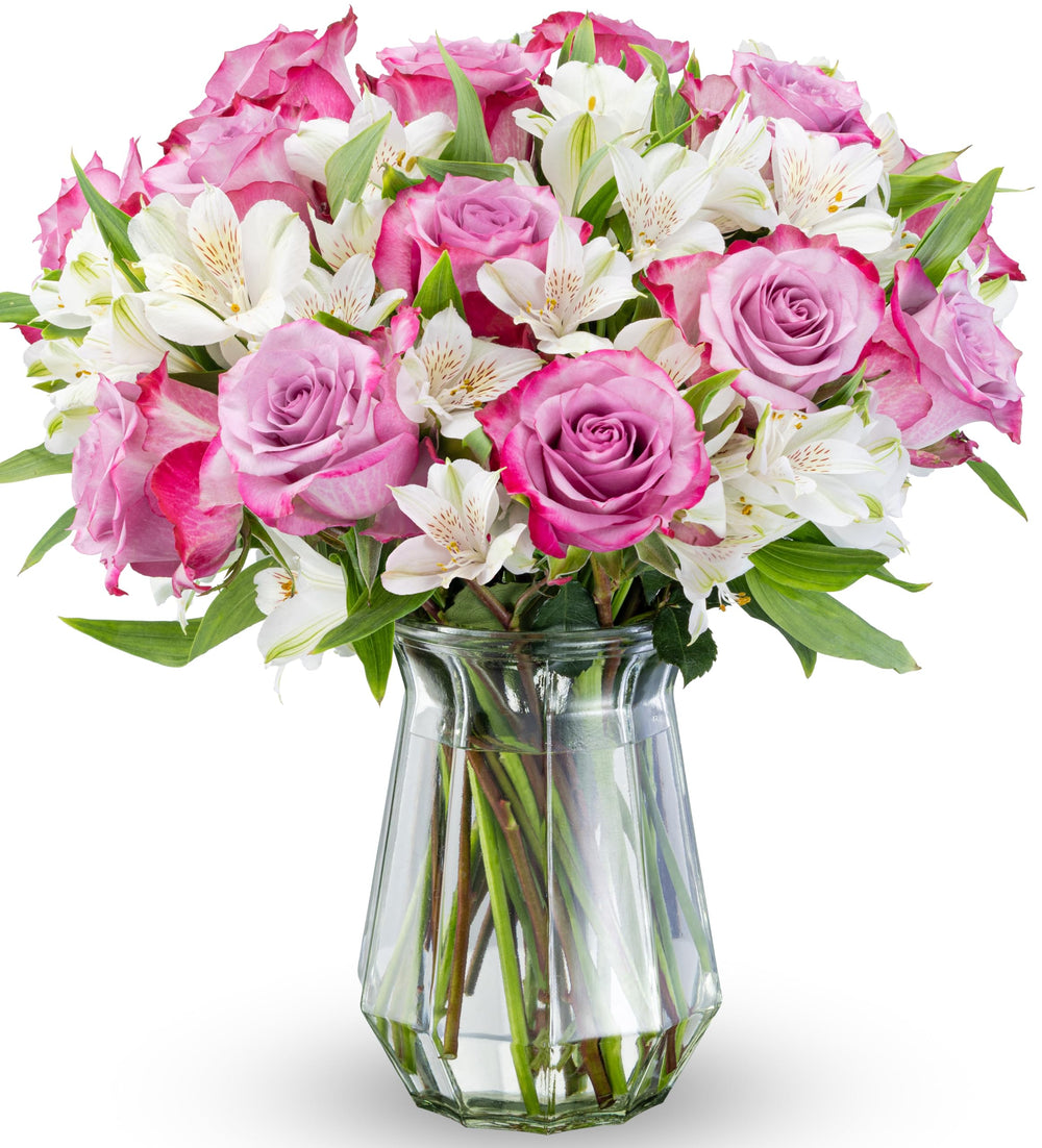 Benchmark Bouquets front view in glass vase showing colorful display and instant decor benefit