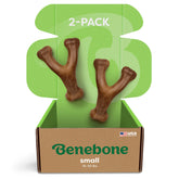 Benebone Wishbone front packaging showing two bacon-flavored chews and benefits