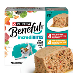Beneful front packaging showing variety pack and convenient 3-ounce cans benefit portion control