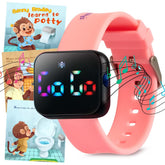 Benny Bradley's pink watch front view showing friendly reminder display and easy use