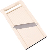 Benriner jumbo mandoline front view showing wide slicing surface and stable design benefit