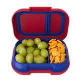 Bentgo front view showing compact snack box and clear lid benefit portability